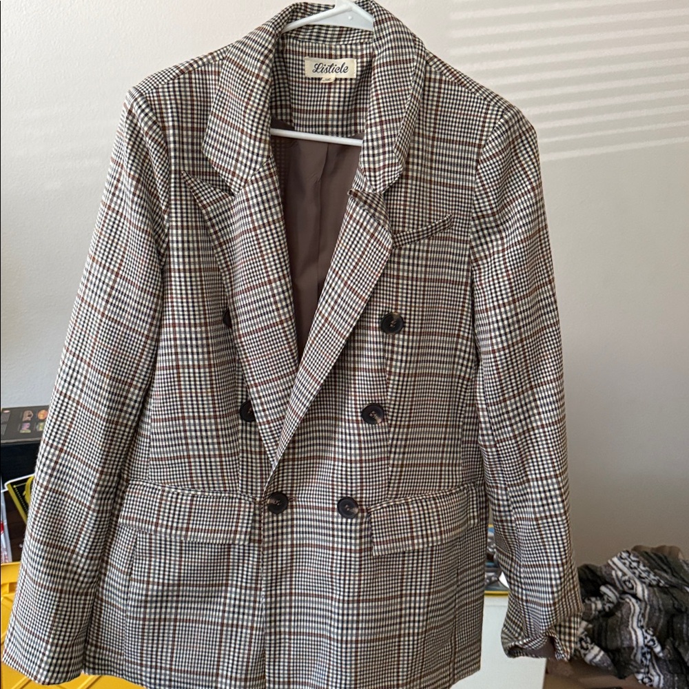 Listicle Plaid Blazer - Brown and Cream